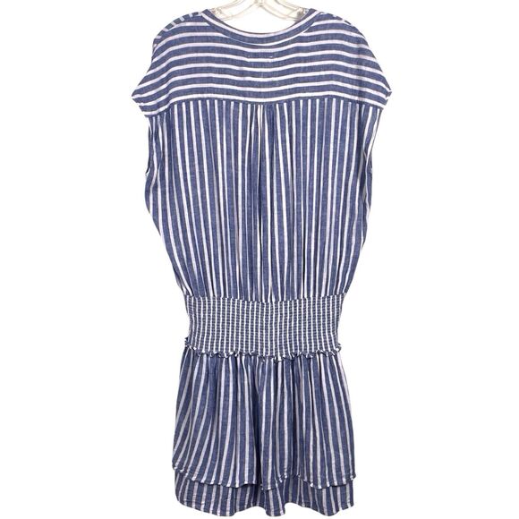 Rails Angelina Striped Smocked Tunic Dress Blue White Linen Blend Size Large - Picture 3 of 16
